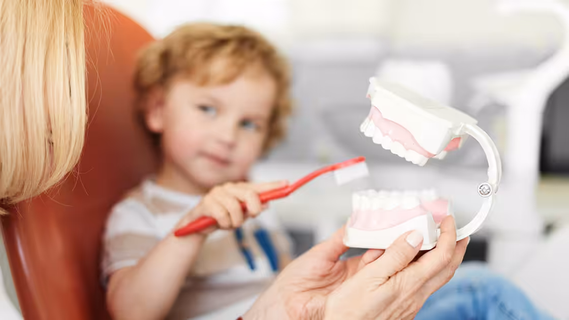 Early dental care child with toothbrush